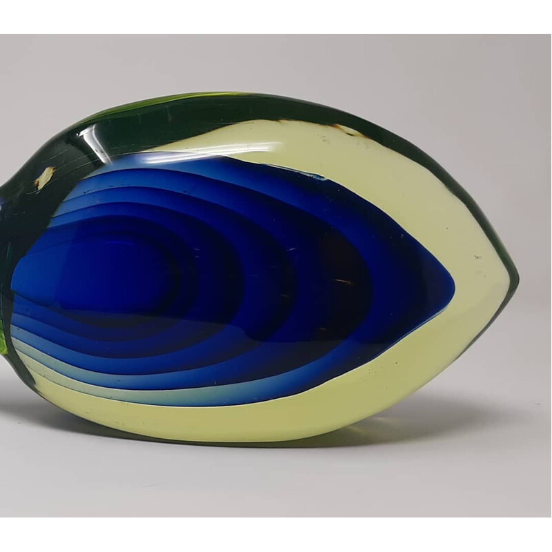 Vase vintage en verre à l'uranium et poisson sculpté par Antonio Da Ros pour Cenedese, 1960