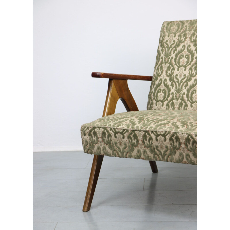 Mid-century Green Plush Armchair Scandinavian