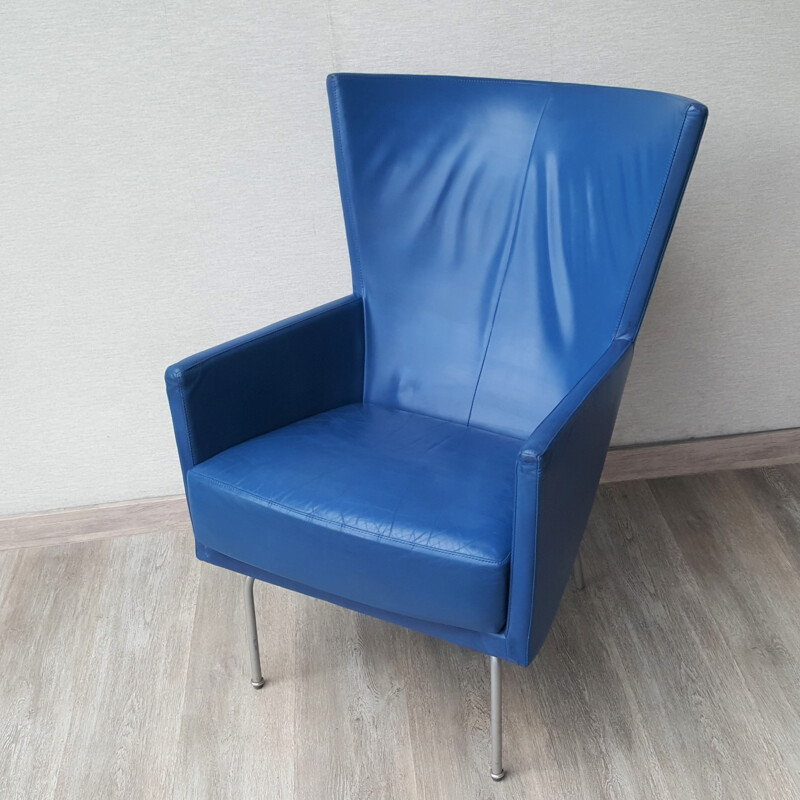 Vintage Futuristic leather armchair in blue