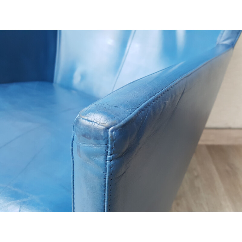 Vintage Futuristic leather armchair in blue