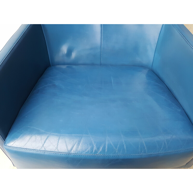Vintage Futuristic leather armchair in blue