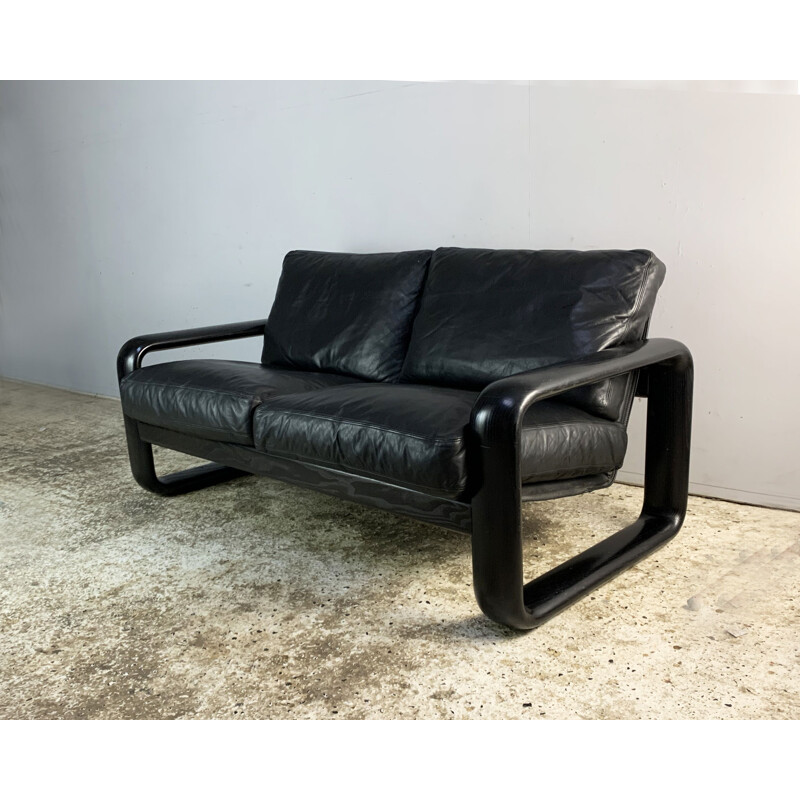 Vintage leather 2 seat sofa Danish 1960s
