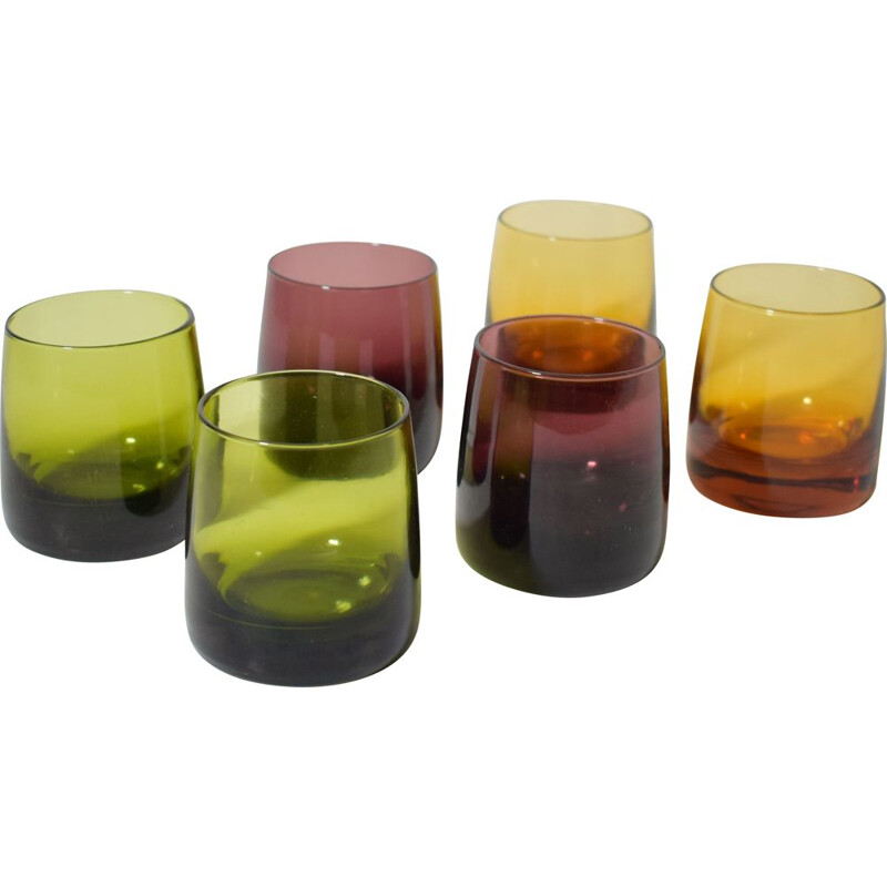 Set of 6 coloured vintage table glasses, Italy