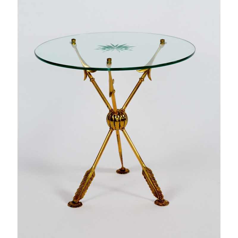 Italian tripod side table in glass and brass - 1960s