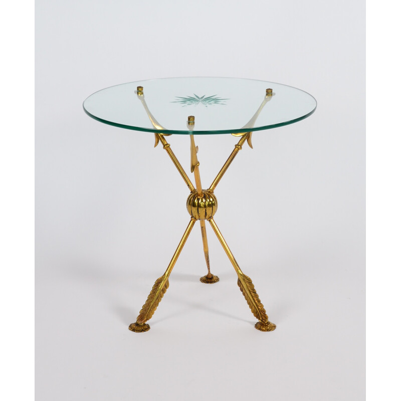 Italian tripod side table in glass and brass - 1960s