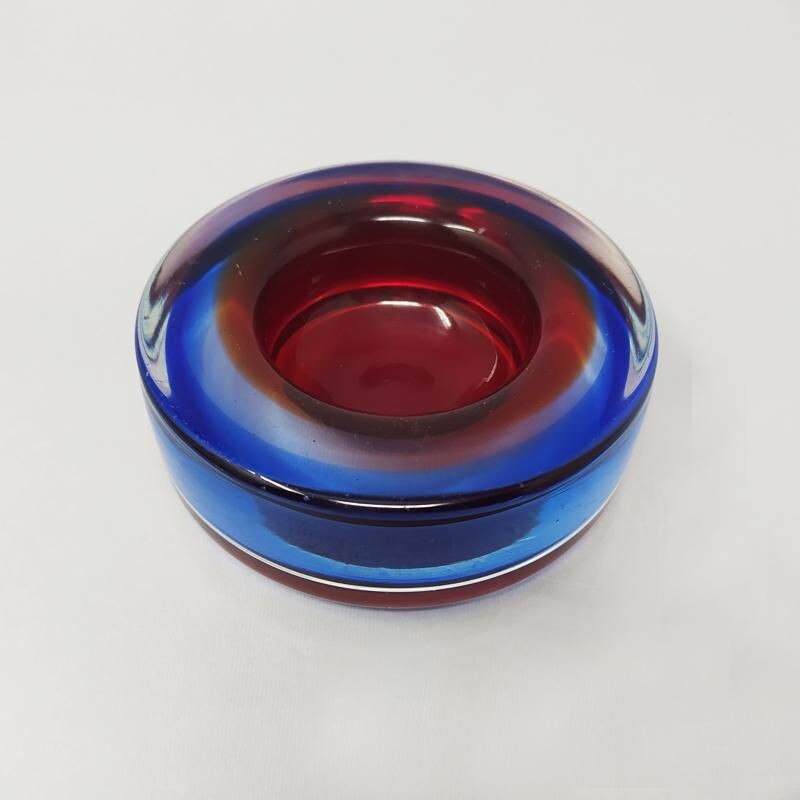 Vintage Blue and Red Astray or Vide Poche By Flavio Poli for Seguso 1960s 