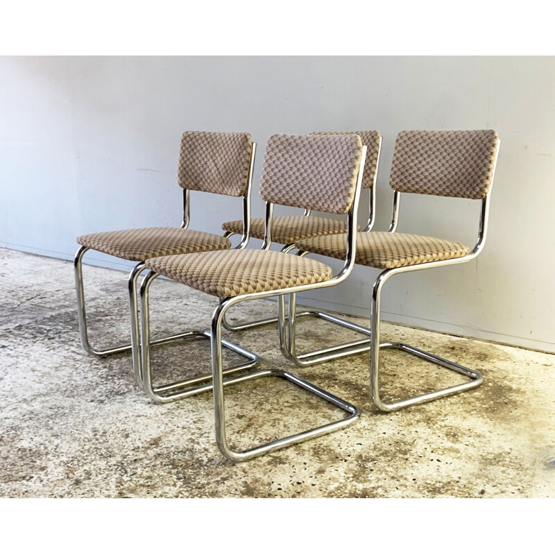 Set 4 mid century tubular chrome frame dining chairs 1960s