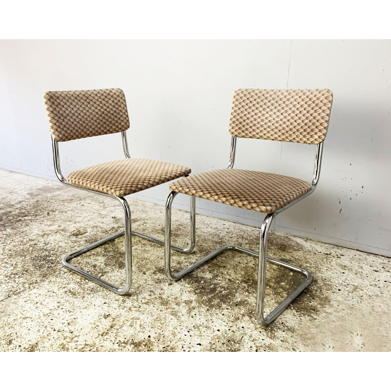 Set 4 mid century tubular chrome frame dining chairs 1960s