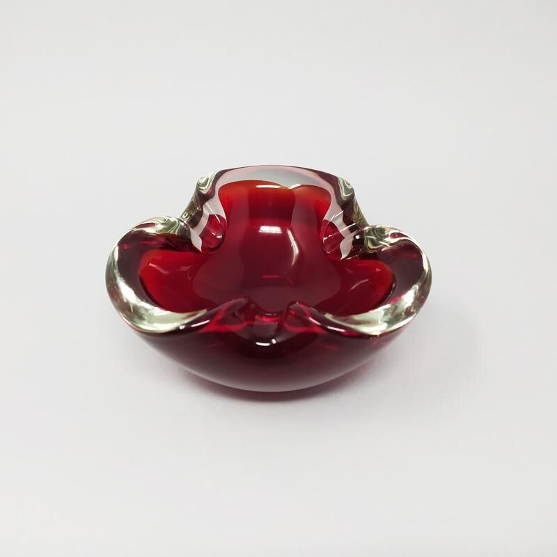 Vintage Red Bowl or Vide Poche By Flavio Poli for Seguso 1960s 