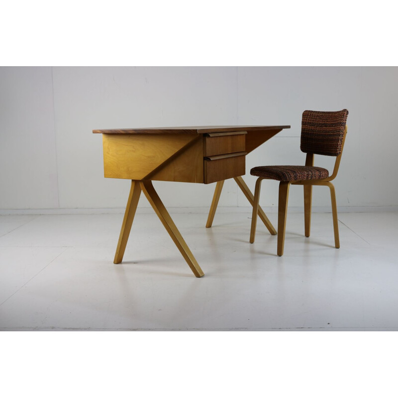 Vintage desk for UMS PastoevCees Braakman birchwood and teak 1952