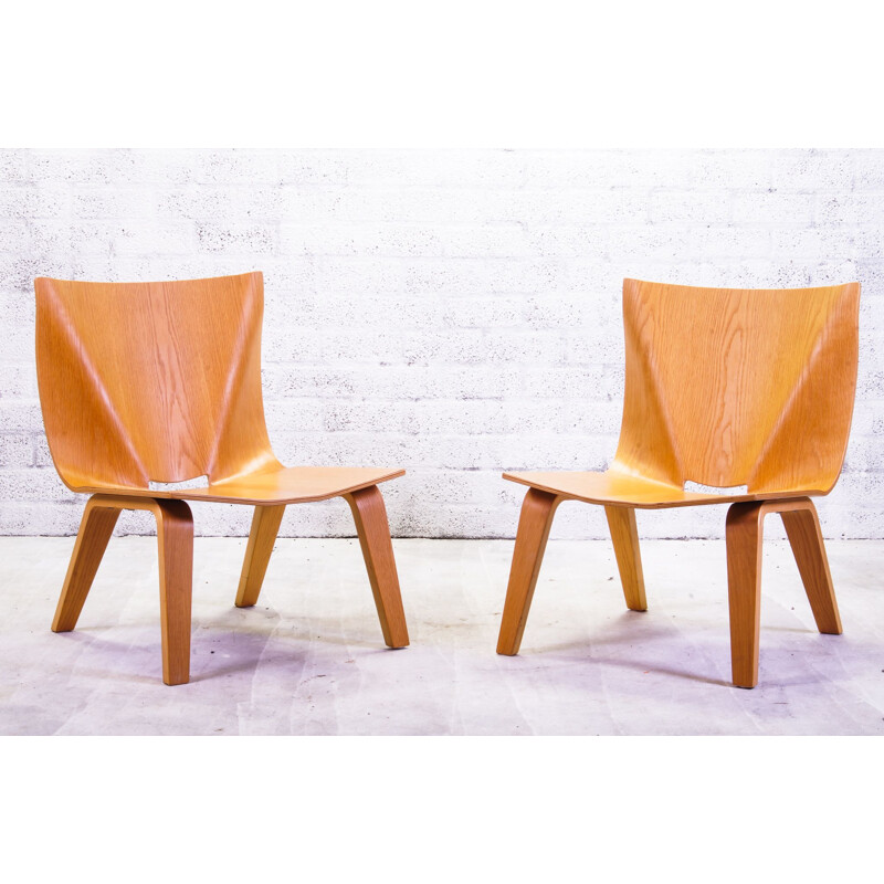 Pair of vintage Plywood Oak Fauteuils 1990s