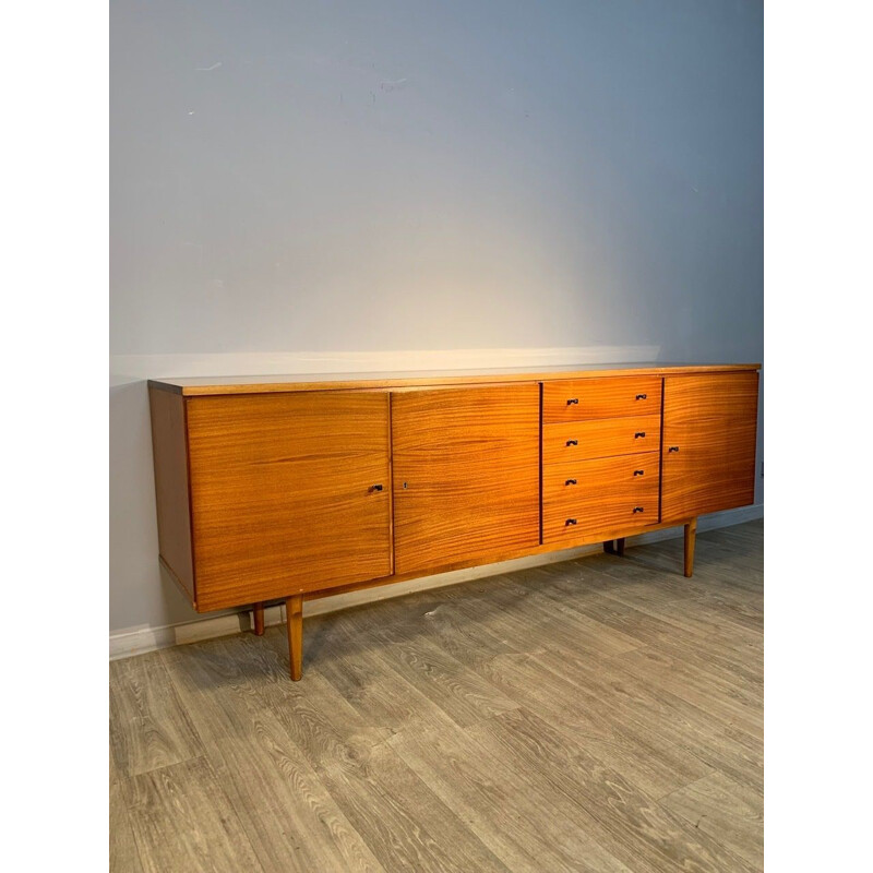 Long vintage honey chest of drawers 1960s