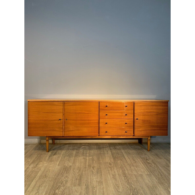 Long vintage honey chest of drawers 1960s