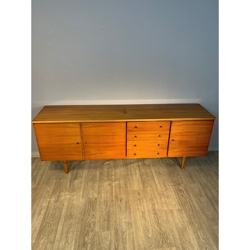 Long vintage honey chest of drawers 1960s