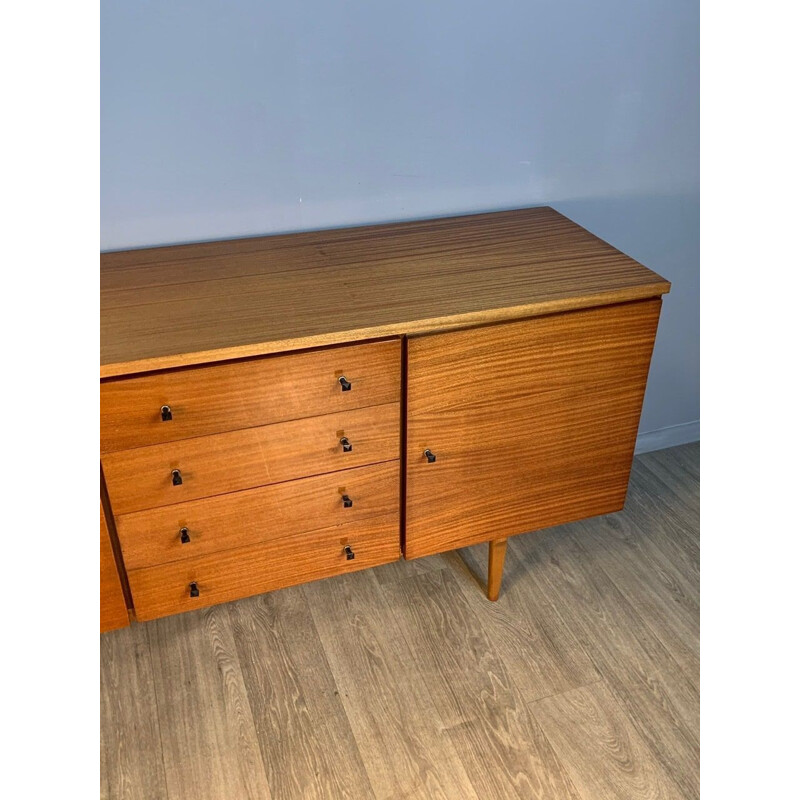 Long vintage honey chest of drawers 1960s