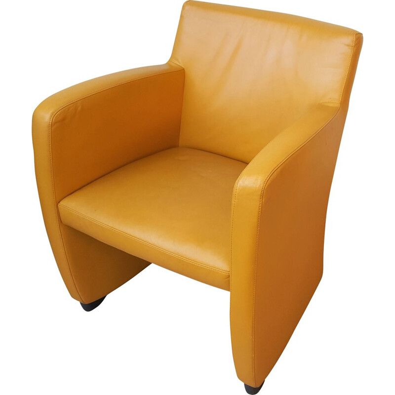 Fauteuil vintage en cuir jaune de Leolux