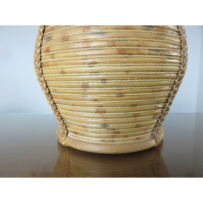 Vintage lamp base in rattan leather and rope 1960s