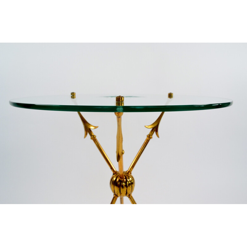 Italian tripod side table in glass and brass - 1960s