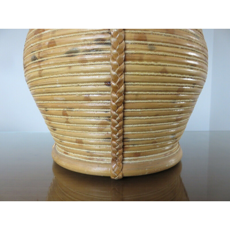 Vintage lamp base in rattan leather and rope 1960s