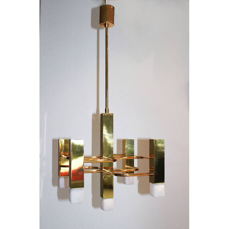 Vintage chandelier Sciolari 5 square fires 1970s