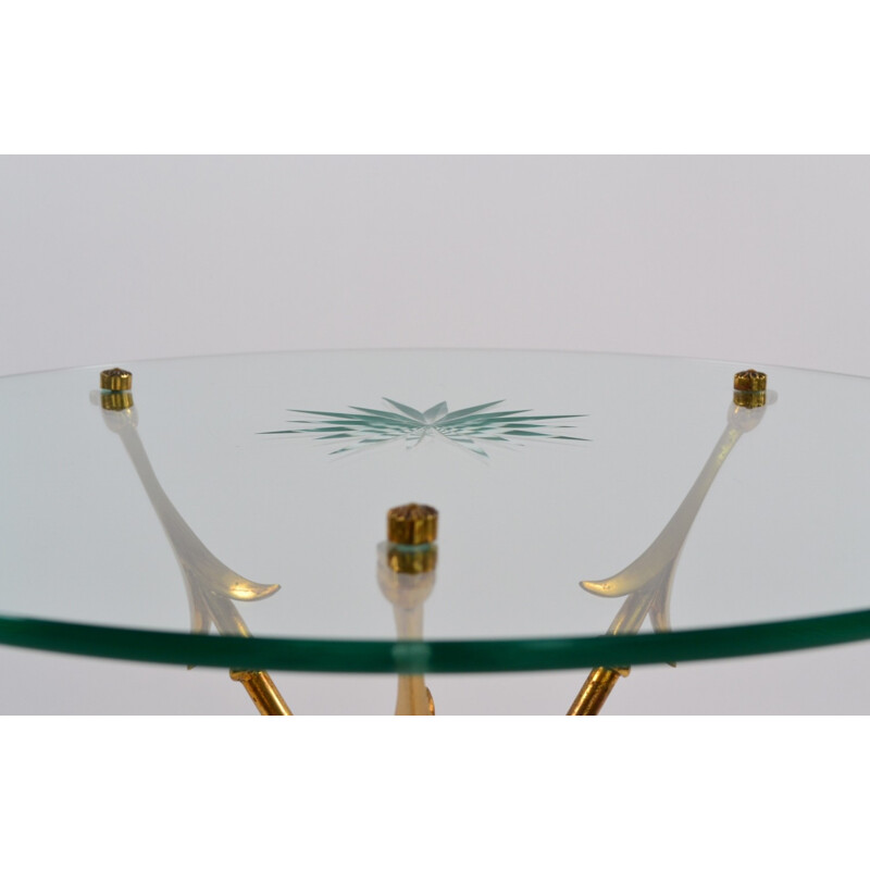 Table d'appoint tripode italienne en verre et laiton - 1960