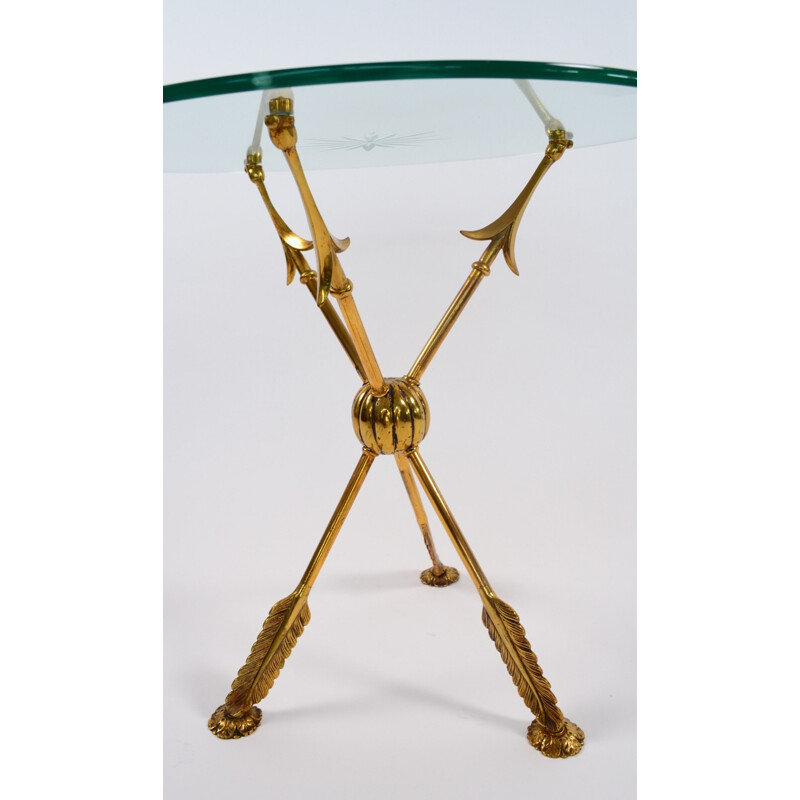 Italian tripod side table in glass and brass - 1960s