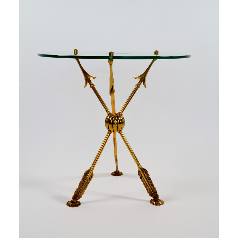 Italian tripod side table in glass and brass - 1960s