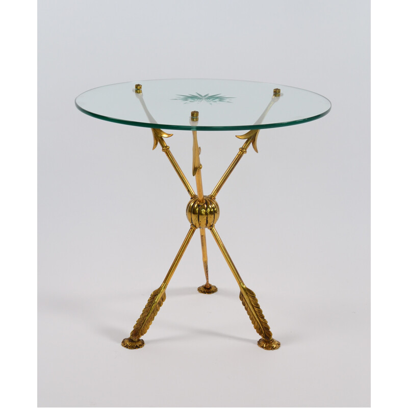 Italian tripod side table in glass and brass - 1960s