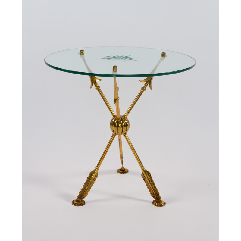 Table d'appoint tripode italienne en verre et laiton - 1960