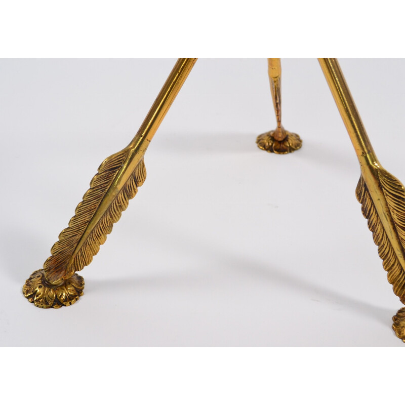 Italian tripod side table in glass and brass - 1960s