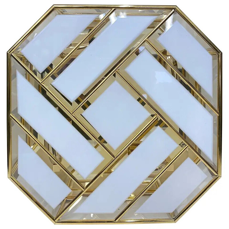 Mid-Century Modern Brass and Glass Ceiling Light Italian 1970s