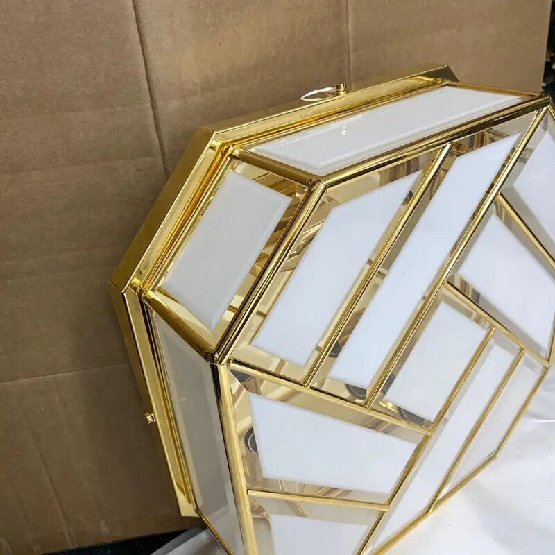 Mid-Century Modern Brass and Glass Ceiling Light Italian 1970s