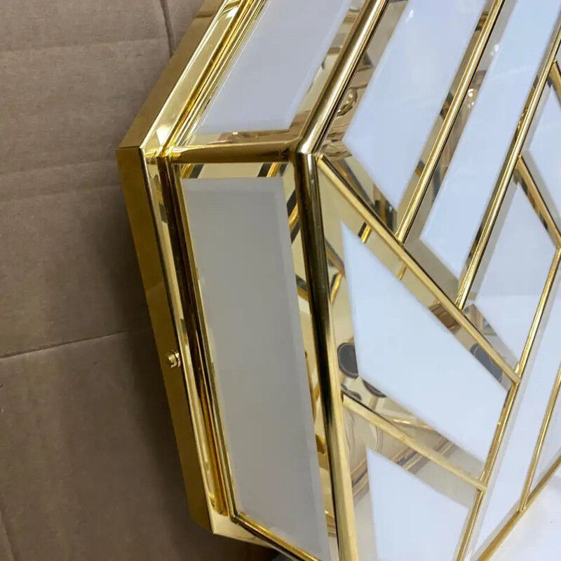 Mid-Century Modern Brass and Glass Ceiling Light Italian 1970s