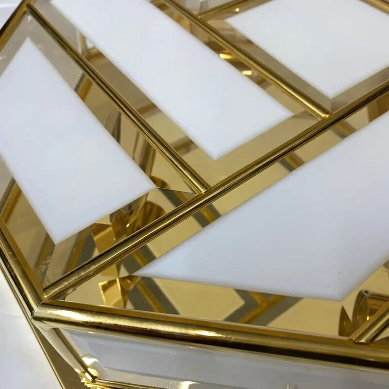 Mid-Century Modern Brass and Glass Ceiling Light Italian 1970s