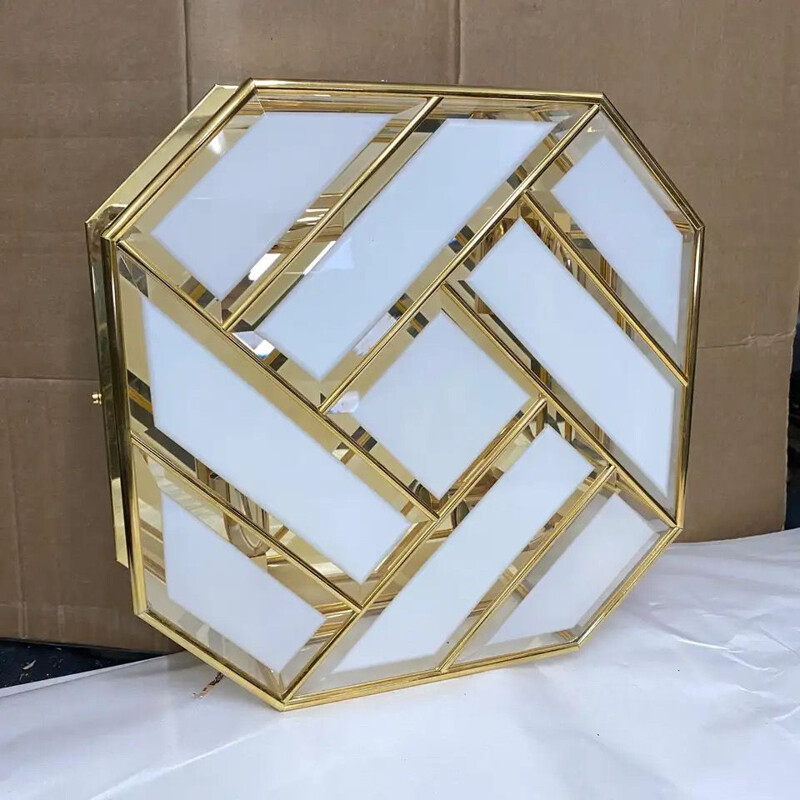 Mid-Century Modern Brass and Glass Ceiling Light Italian 1970s