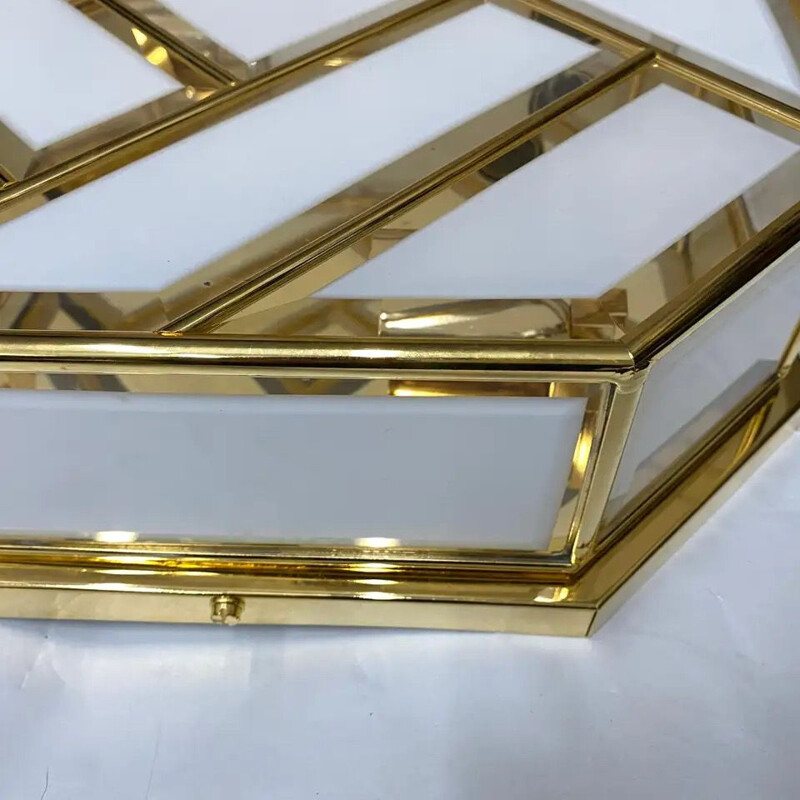 Mid-Century Modern Brass and Glass Ceiling Light Italian 1970s