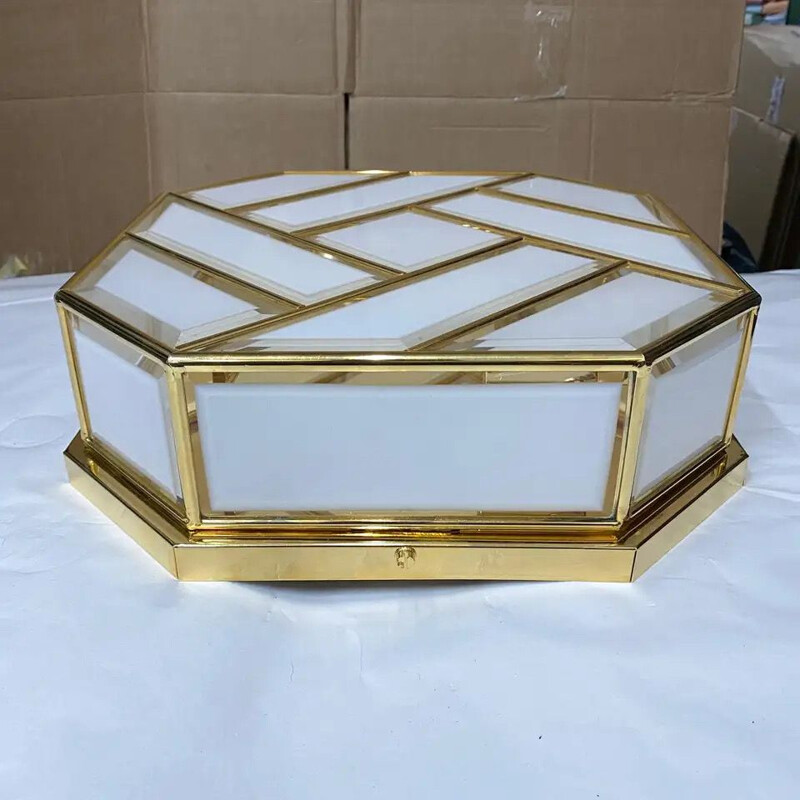 Mid-Century Modern Brass and Glass Ceiling Light Italian 1970s