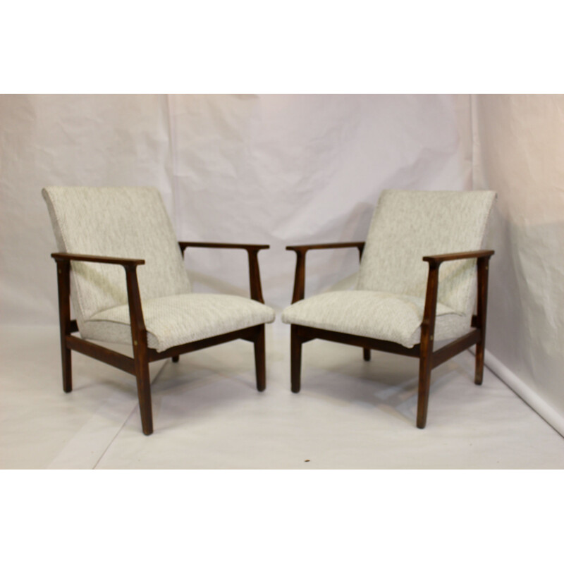 Pair of vintage armchairs heathered fabric Scandinavian 1950s