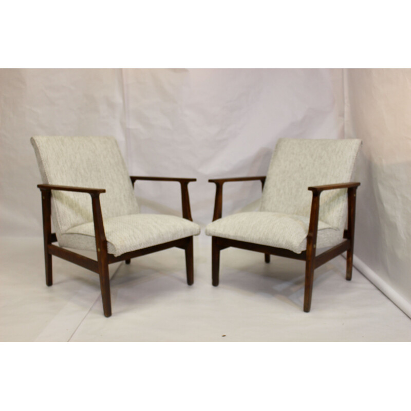 Paire de fauteuils vintage en tissu chiné scandinave 1950