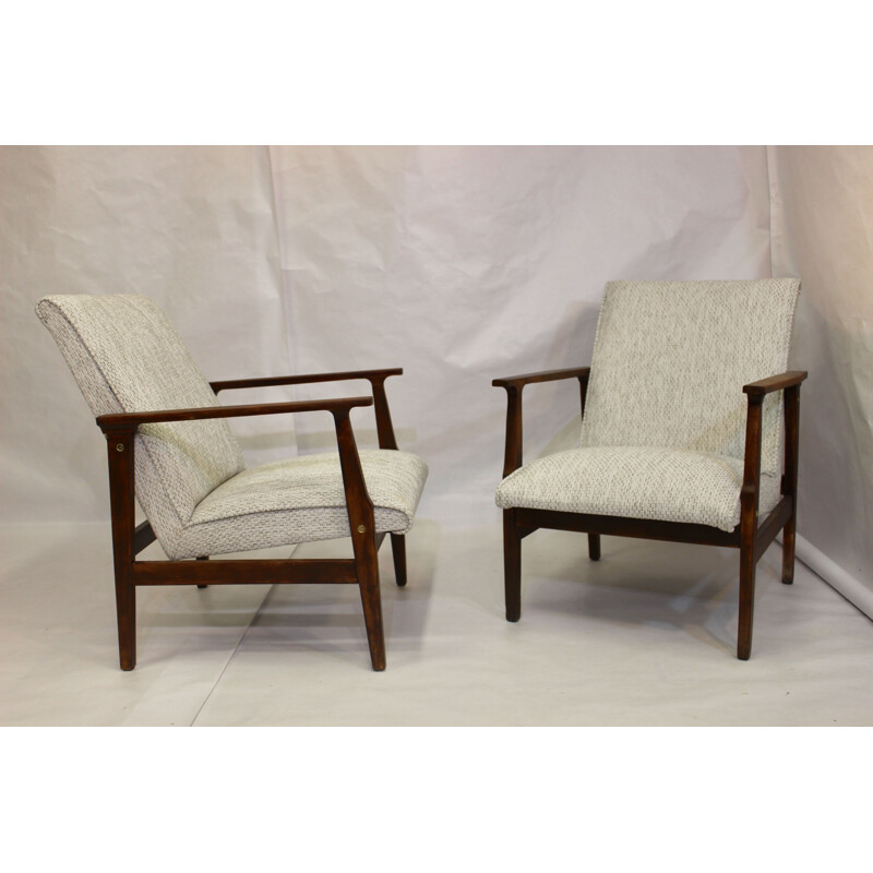 Pair of vintage armchairs heathered fabric Scandinavian 1950s