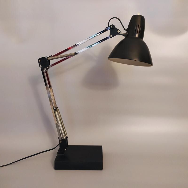 Vintage Original Black Gorgeous Architect Table Lamp by Arteluce Italy 1970s