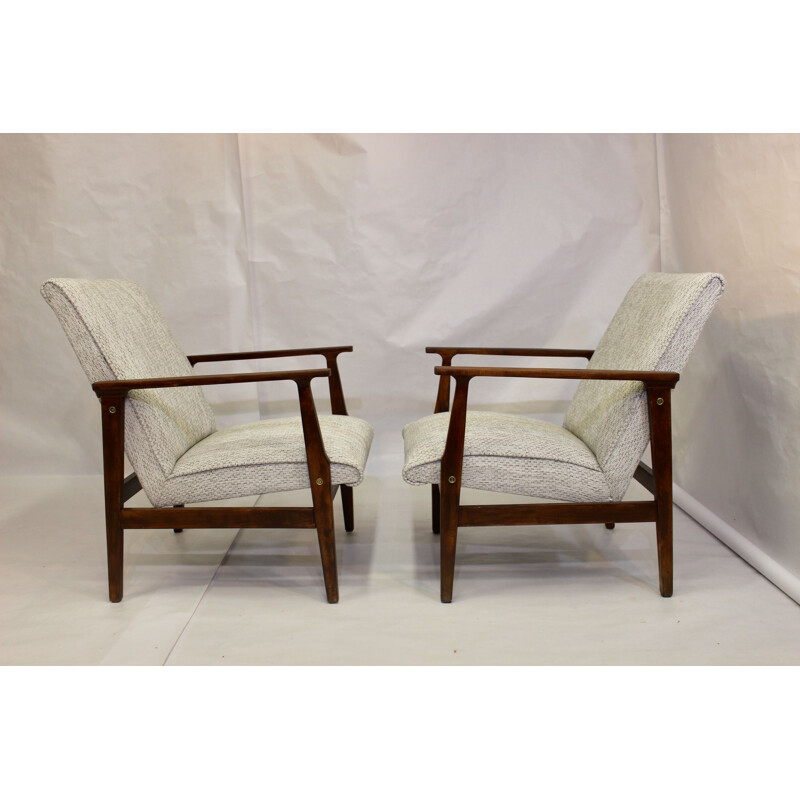 Pair of vintage armchairs heathered fabric Scandinavian 1950s