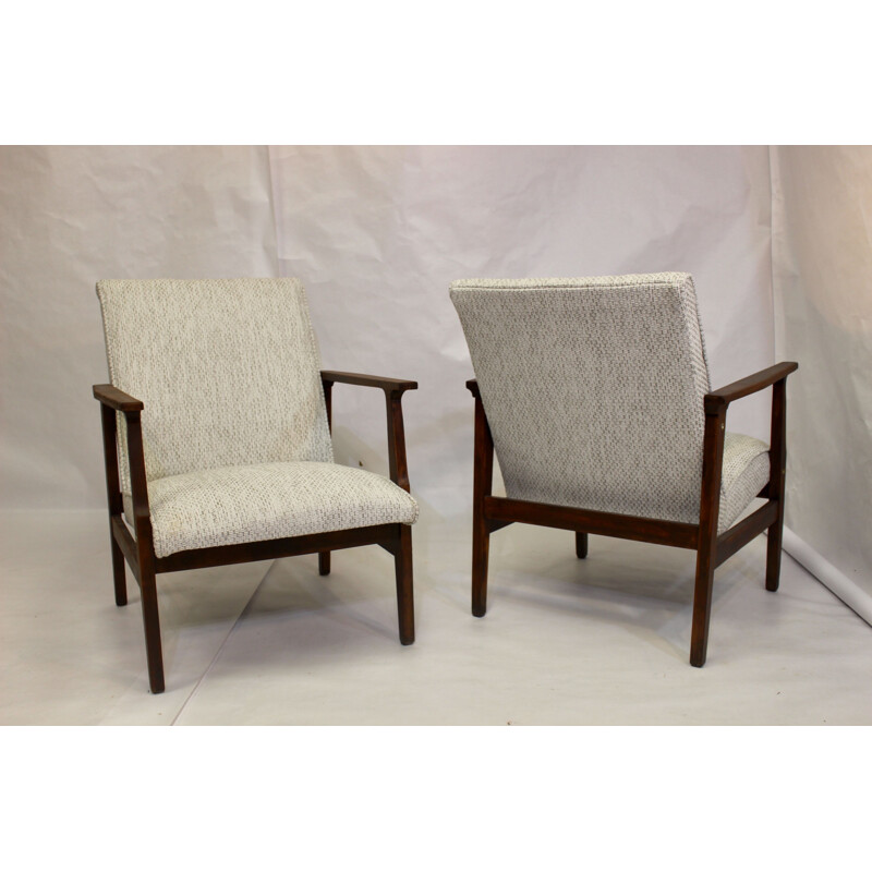 Paire de fauteuils vintage en tissu chiné scandinave 1950
