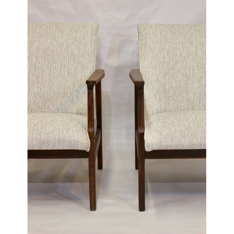 Pair of vintage armchairs heathered fabric Scandinavian 1950s