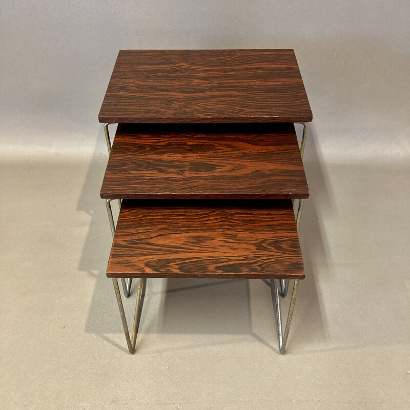 Vintage metal and rosewood nesting table 1950s