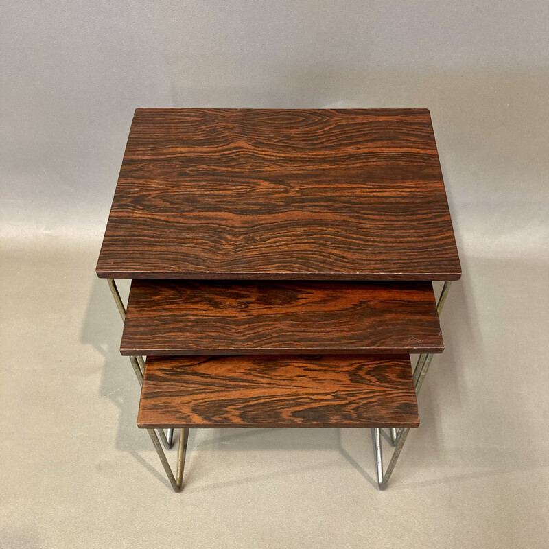 Vintage metal and rosewood nesting table 1950s