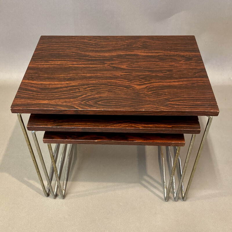 Vintage metal and rosewood nesting table 1950s