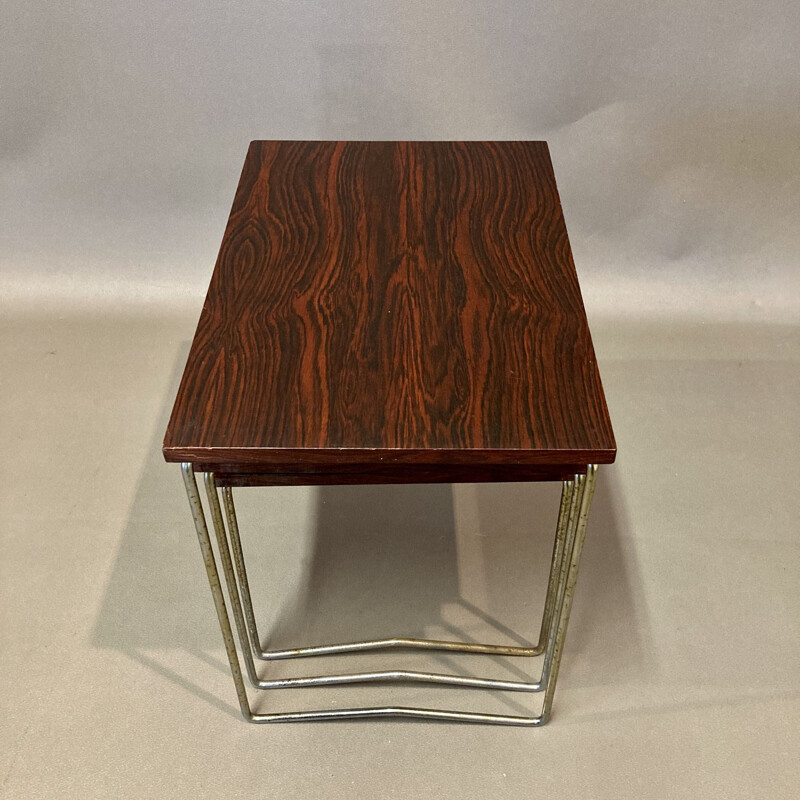 Vintage metal and rosewood nesting table 1950s