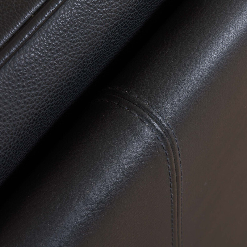 Vintage black leather Stouby 3 seater sofa Denmark 1980s