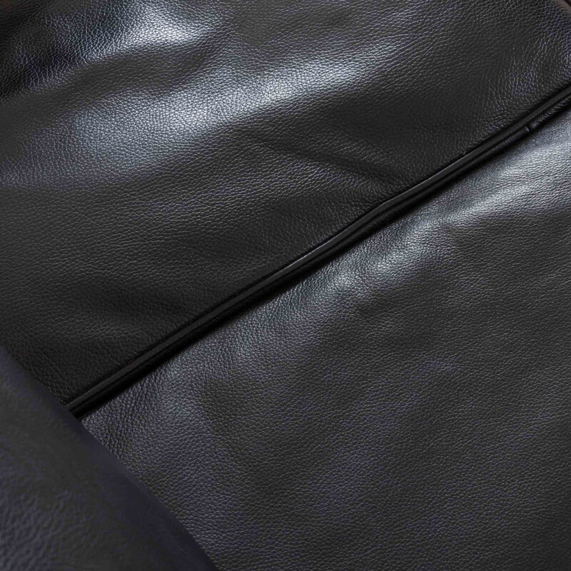Vintage black leather Stouby 3 seater sofa Denmark 1980s